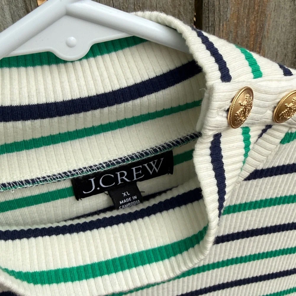 J. Crew Vintage Rib Turtleneck with Buttons BT676 Lisbon Stripe 16 XL